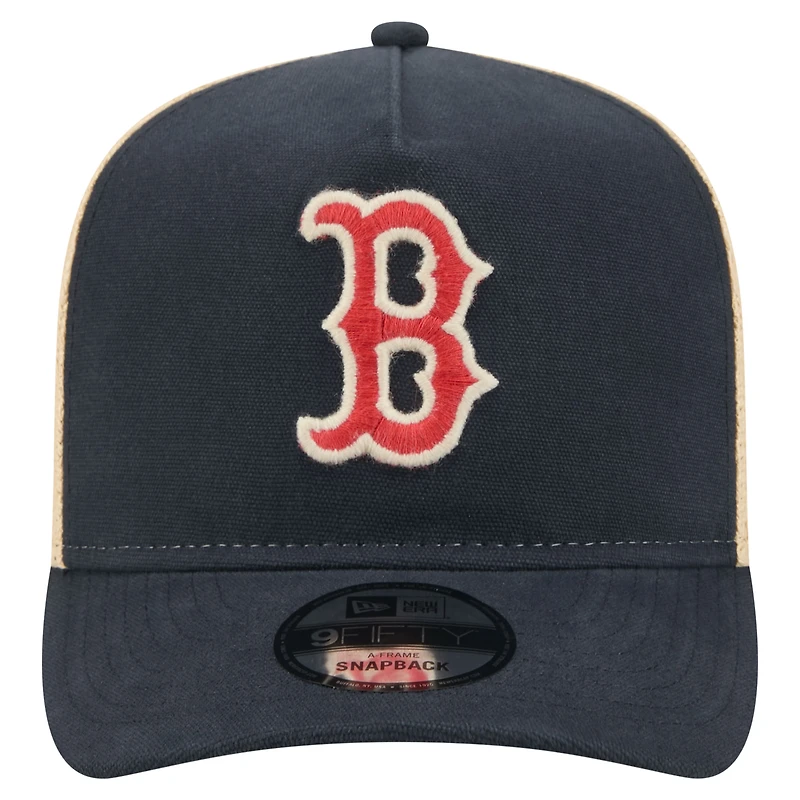 Casquette trucker New Era pour homme, bleu marine/naturel, Boston Red Sox, grainée, modèle 9FIFTY, ajustable, style A-Frame