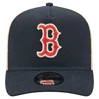 Casquette trucker New Era pour homme, bleu marine/naturel, Boston Red Sox, grainée, modèle 9FIFTY, ajustable, style A-Frame