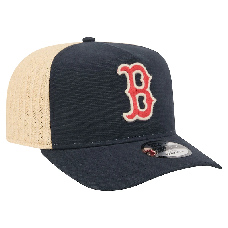 Men's New Era  Navy/Natural Boston Red Sox Grained 9FIFTY A-Frame Trucker Adjustable Hat