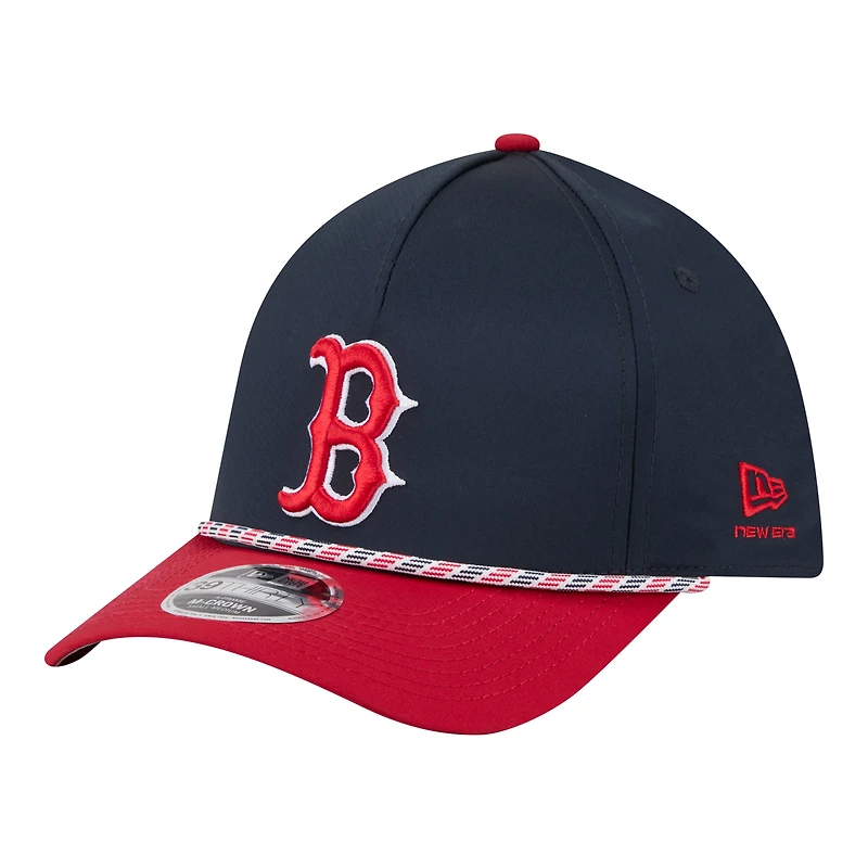 Casquette New Era Flex 39THIRTY pour homme, bleu marine/rouge, Boston Red Sox, modèle Rope M-Crown A-Frame