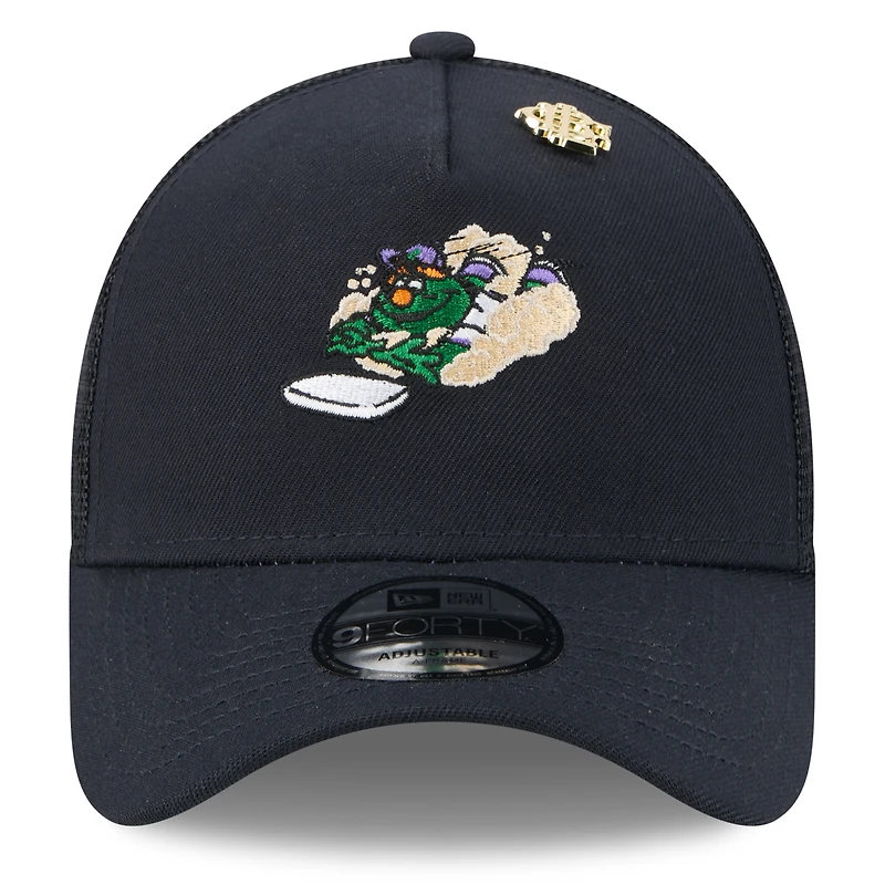 Men's New Era Navy Boston Red Sox 2025 Big League Chew A-Frame 9FORTY Adjustable Trucker Hat