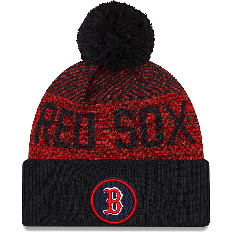 Bonnet en tricot à revers avec pompon Boston Red Sox Authentic Collection New Era pour homme, bleu marine