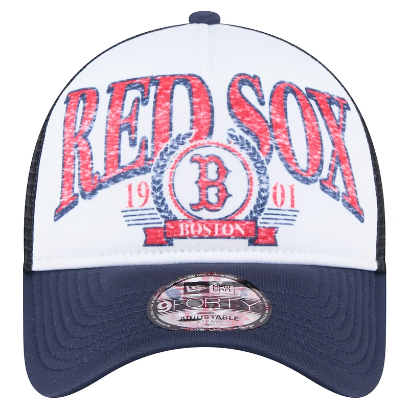 Men's New Era  Navy Boston Red Sox Distressed 9FORTY A-Frame Adjustable Trucker Hat