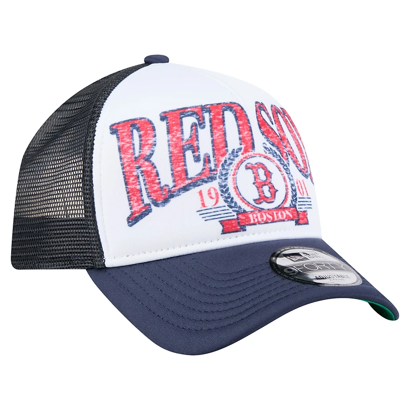 Men's New Era  Navy Boston Red Sox Distressed 9FORTY A-Frame Adjustable Trucker Hat