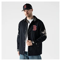 Veste d'entraîneur New Era bleu marine Boston Red Sox pour homme, fermeture à boutons-pression.