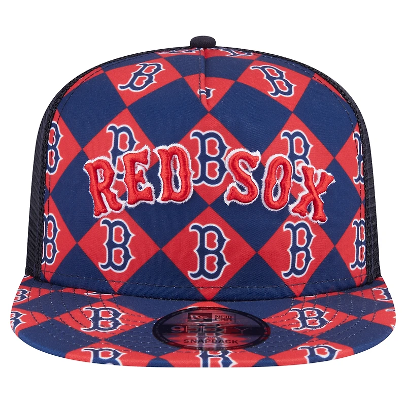 Men's New Era Navy Boston Red Sox Seeing Diamonds A-Frame Trucker 9FIFTY Snapback Hat