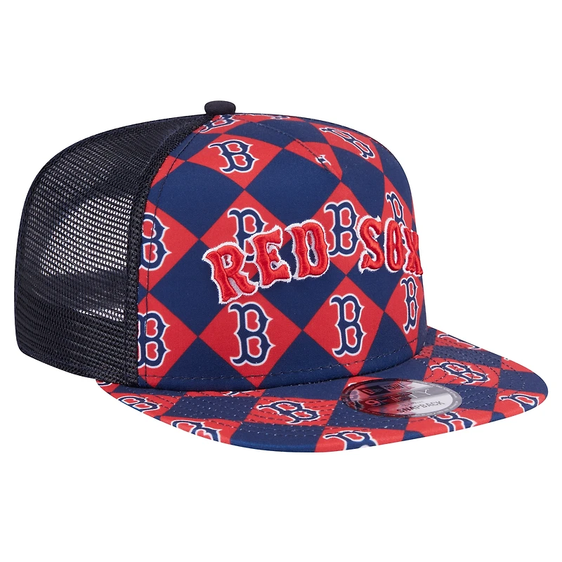 Men's New Era Navy Boston Red Sox Seeing Diamonds A-Frame Trucker 9FIFTY Snapback Hat