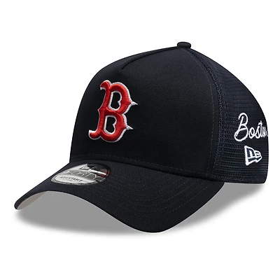 Casquette trucker ajustable New Era bleu marine Boston Red Sox 9FORTY à monture A et inscription latérale
