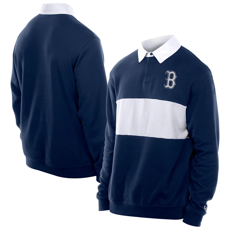 Men's New Era Navy Boston Red Sox Throwback Prep Colorblock Rugby Polo