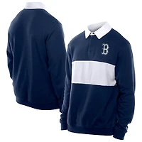 Men's New Era Navy Boston Red Sox Throwback Prep Colorblock Rugby Polo