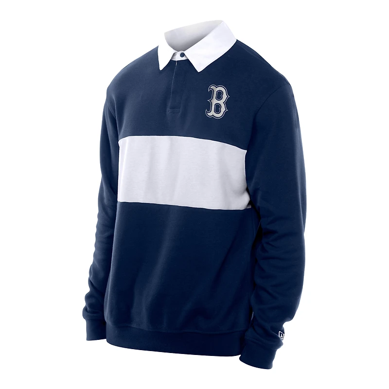 Men's New Era Navy Boston Red Sox Throwback Prep Colorblock Rugby Polo