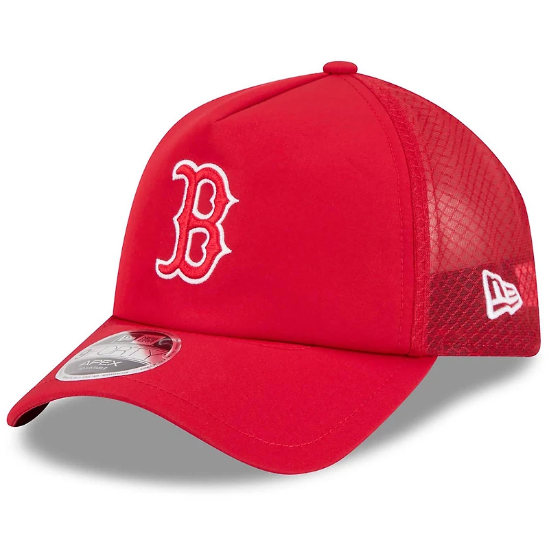 Men's New Era Red Boston Sox 2026 Batting Practice Apex 9FORTY Adjustable Trucker Hat