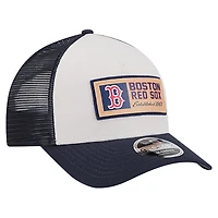 Men's New Era Stone/Navy Boston Red Sox Text A-Frame Trucker 9FORTY Hat