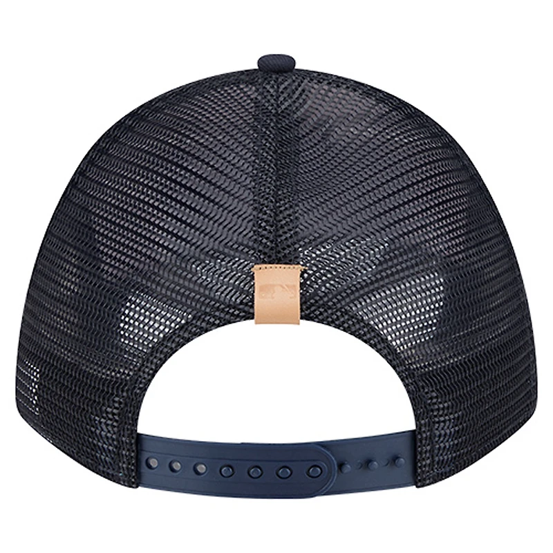 Men's New Era Stone/Navy Boston Red Sox Text A-Frame Trucker 9FORTY Hat