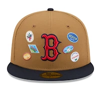 Men's New Era Tan Boston Red Sox Fruit Sticker 59FIFTY Fitted Hat
