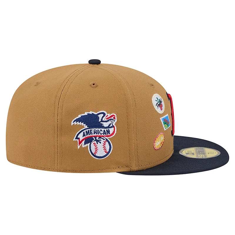 Men's New Era Tan Boston Red Sox Fruit Sticker 59FIFTY Fitted Hat
