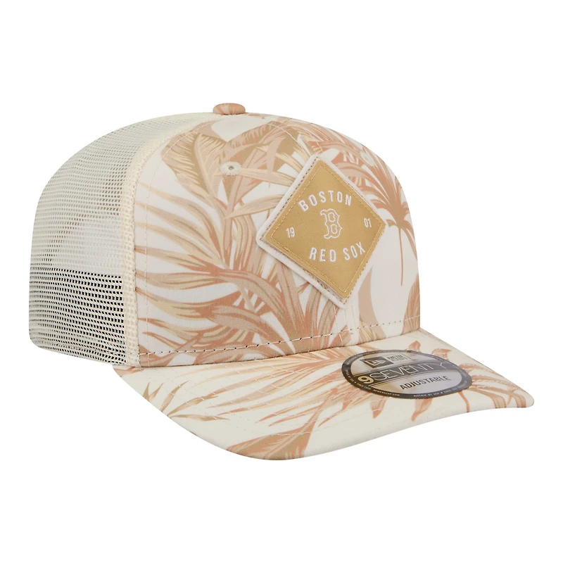 Men's New Era Tan Boston Red Sox Tonal Palm COOLERA 9SEVENTY Adjustable Trucker Hat