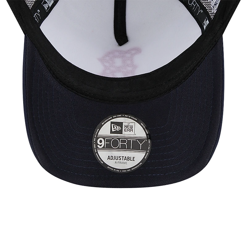 Men's New Era White/Navy Boston Red Sox Checkered Flag A-Frame Trucker 9FORTY Adjustable Hat