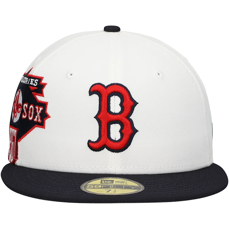 Casquette ajustée 59FIFTY New Era pour hommes, blanc/bleu marine, Boston Red Sox Major Sidepatch
