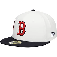 Casquette ajustée 59FIFTY New Era pour hommes, blanc/bleu marine, Boston Red Sox Major Sidepatch
