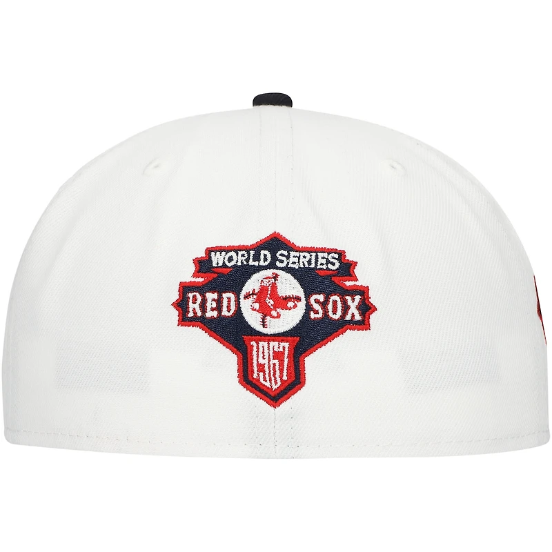 Casquette ajustée 59FIFTY New Era pour hommes, blanc/bleu marine, Boston Red Sox Major Sidepatch