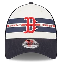 Men's New Era White/Navy Boston Red Sox Team Stripe Trucker 9FORTY Snapback Hat