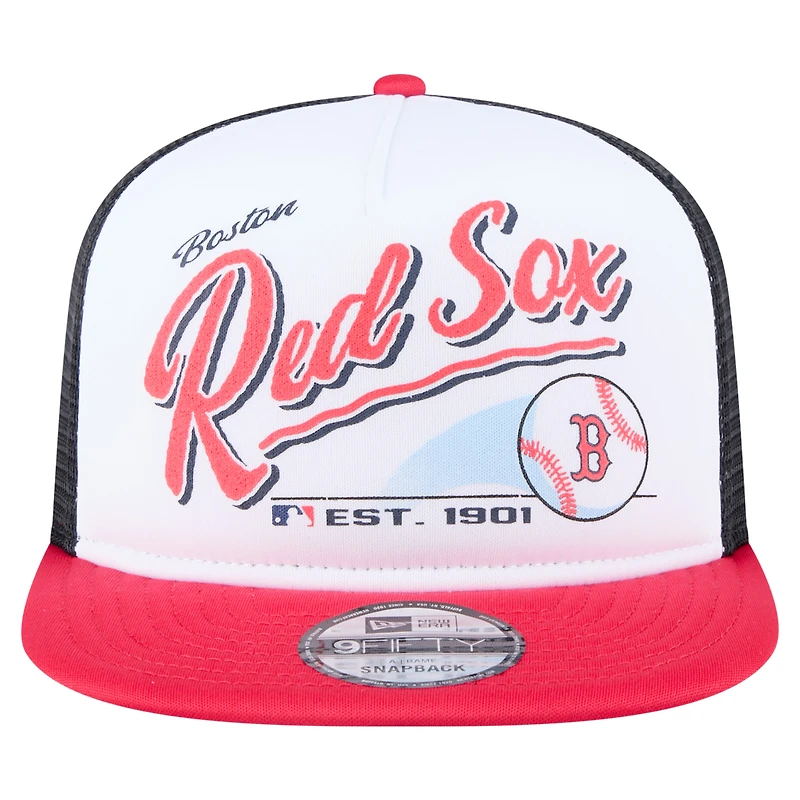 Men's New Era White/Red Boston Red Sox Retro Script Trucker 9FIFTY Snapback Hat
