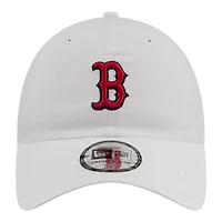 Casquette New Era blanche Boston Red Sox pour homme, style classique décontracté et ajustable en tissu ripstop.