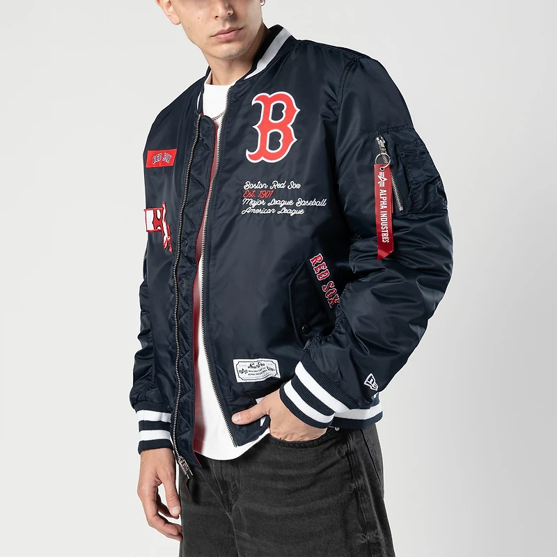 Blouson aviateur entièrement zippé bleu marine des Boston Red Sox pour homme New Era x Alpha Industries