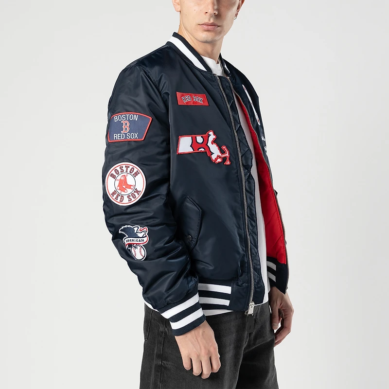 Blouson aviateur entièrement zippé bleu marine des Boston Red Sox pour homme New Era x Alpha Industries