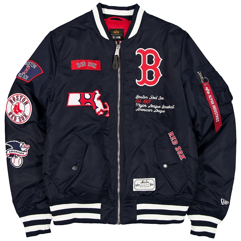 Blouson aviateur entièrement zippé bleu marine des Boston Red Sox pour homme New Era x Alpha Industries