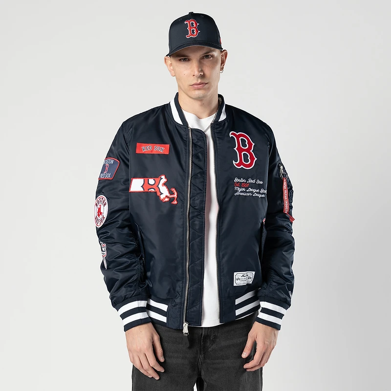 Blouson aviateur entièrement zippé bleu marine des Boston Red Sox pour homme New Era x Alpha Industries