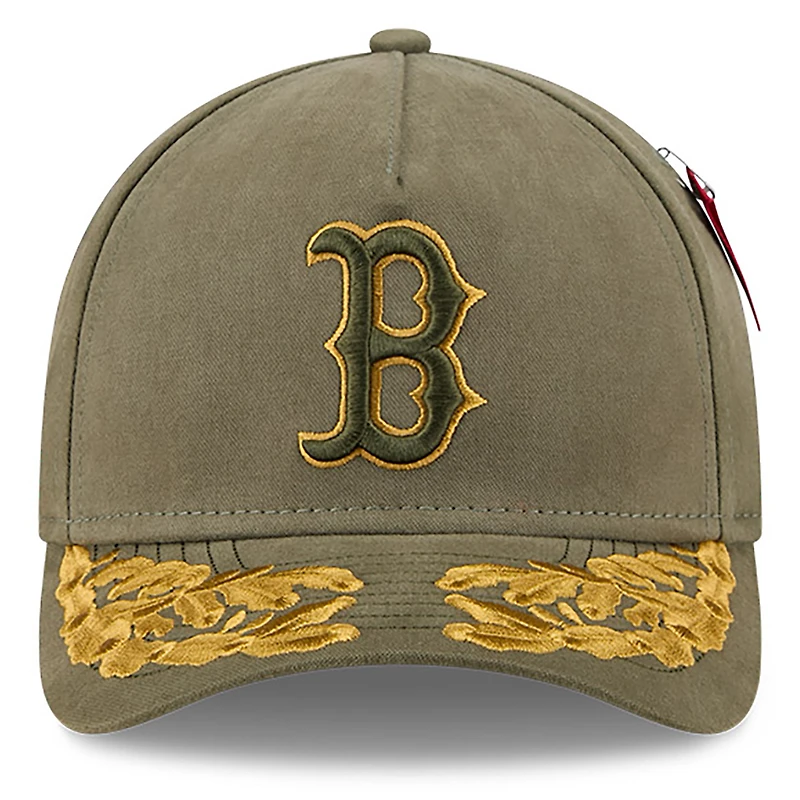 Men's New Era x Alpha Industries  Olive Boston Red Sox A-Frame 9FORTY Adjustable Hat