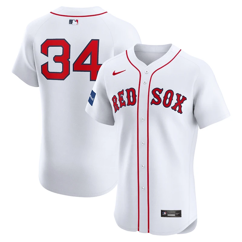 Maillot de joueur Nike David Ortiz blanc Boston Red Sox Home Elite Sponsor Patch pour homme