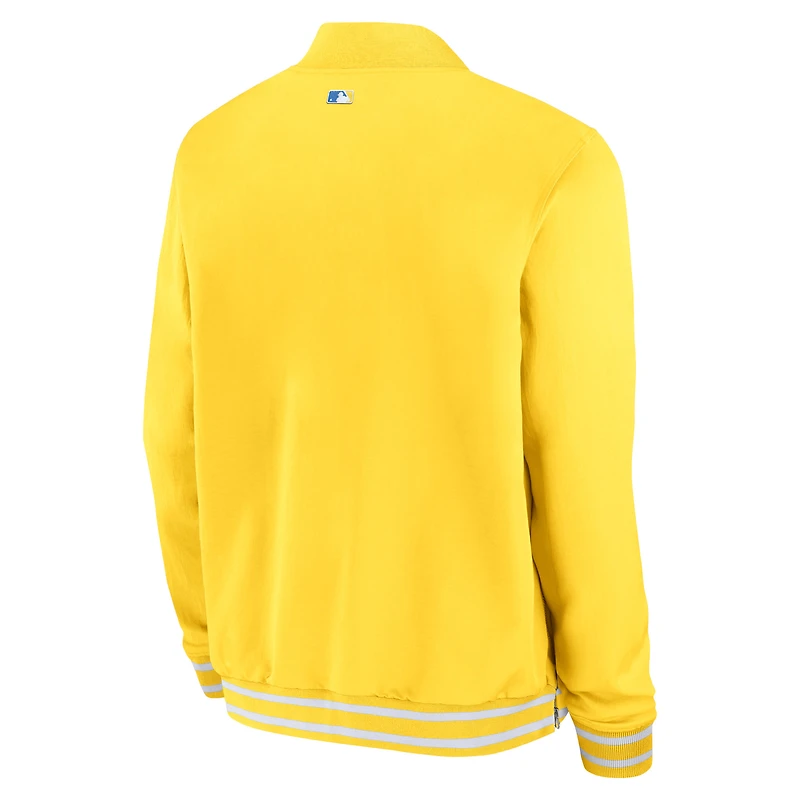 Veste à fermeture éclair intégrale Game Time Bomber Nike Gold Boston Red Sox City Connect Authentic Collection pour homme
