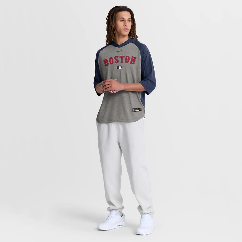 Men's Nike Gray Boston Red Sox Authentic Collection Flux Dri-FIT Raglan 3/4-Sleeve Hooded T-Shirt