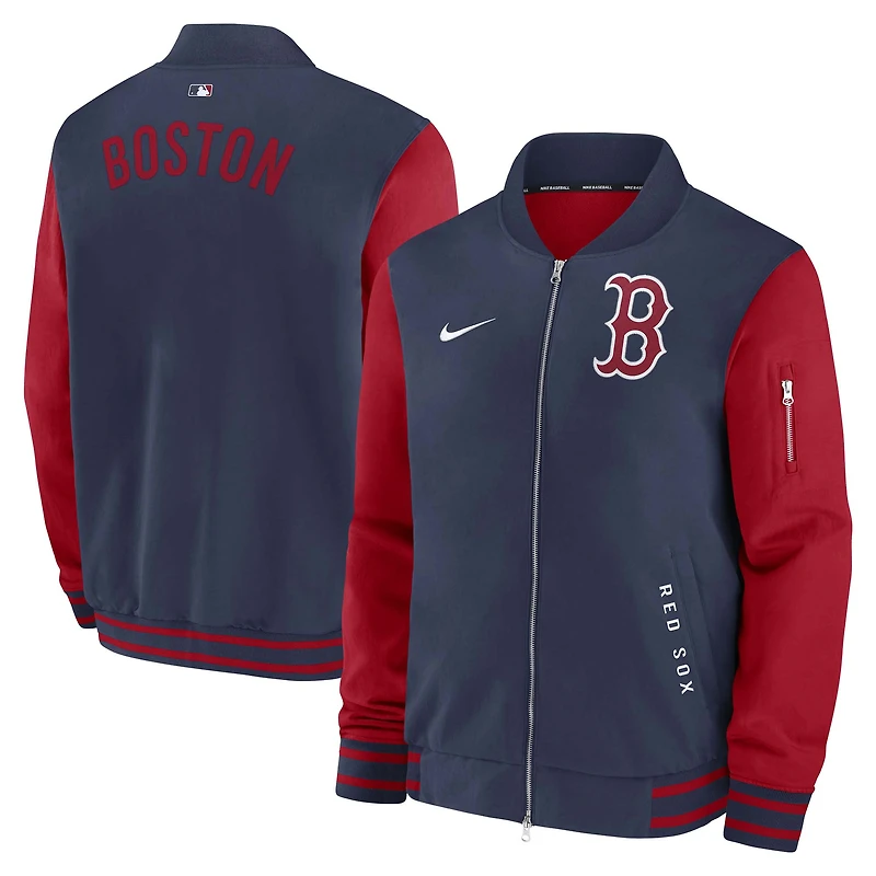 Men's Nike Navy/Red Boston Red Sox Authentic Collection Dugout Relaxed Full-Zip Bomber Jacket