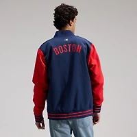 Veste aviateur Nike bleu marine/rouge Boston Red Sox Authentic Collection Dugout pour homme, coupe décontractée, entièrement zippée