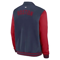 Veste aviateur Nike bleu marine/rouge Boston Red Sox Authentic Collection Dugout pour homme, coupe décontractée, entièrement zippée