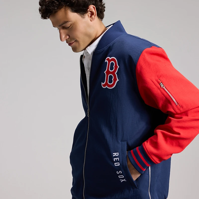 Veste aviateur Nike bleu marine/rouge Boston Red Sox Authentic Collection Dugout pour homme, coupe décontractée, entièrement zippée