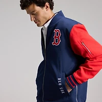 Veste aviateur Nike bleu marine/rouge Boston Red Sox Authentic Collection Dugout pour homme, coupe décontractée, entièrement zippée