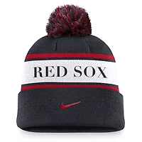 Men's Nike Navy Boston Red Sox Team Stripe Peak Cuffed Knit Hat with Pom