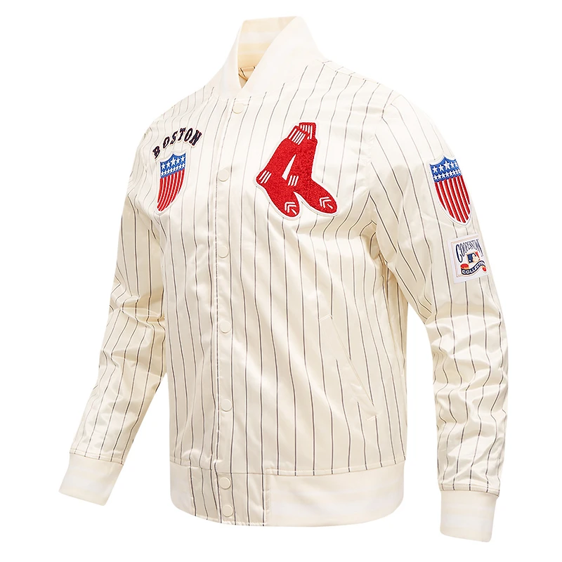 Men's Pro Standard Cream Boston Red Sox Cooperstown Collection Pinstripe Retro Classic Satin Full-Snap Jacket