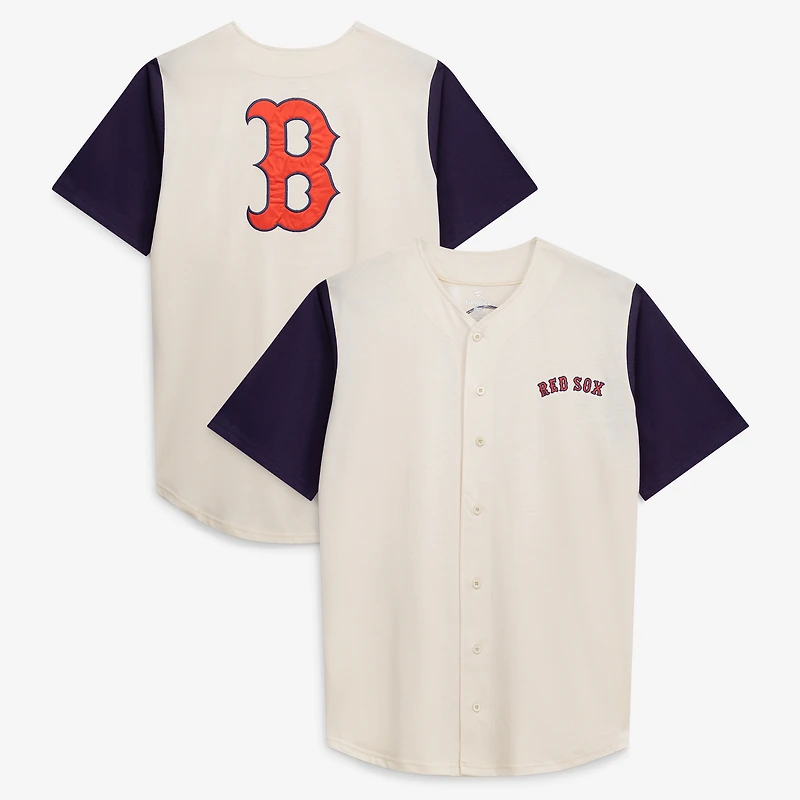 Maillot à boutons pour homme, couleur crème, Boston Red Sox, grandes tailles