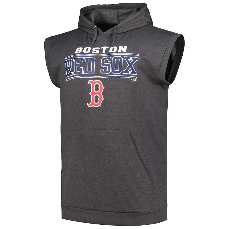 Men's Profile Heather Charcoal Boston Red Sox Big & Tall Muscle Sleeveless Pullover Hoodie