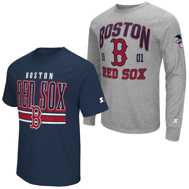 Men's Starter  Heather Gray/Navy Boston Red Sox Two-Pack Long Sleeve & Short T-Shirt Set