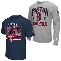 Men's Starter  Heather Gray/Navy Boston Red Sox Two-Pack Long Sleeve & Short T-Shirt Set