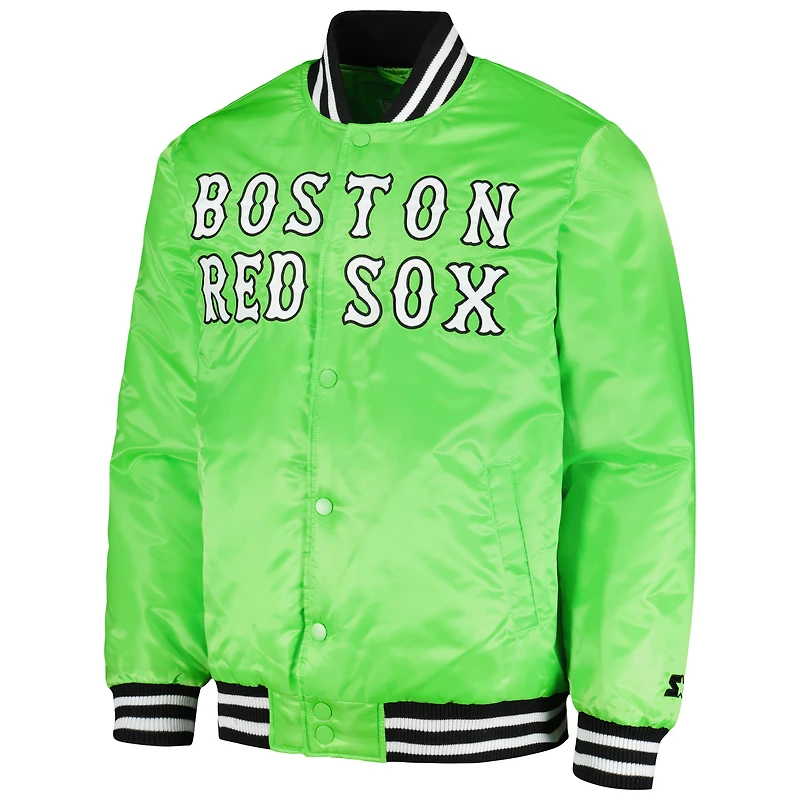 Men's Starter Neon Green Boston Red Sox Cross Bronx Fashion Satin Full-Snap Varsity Jacket