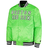 Men's Starter Neon Green Boston Red Sox Cross Bronx Fashion Satin Full-Snap Varsity Jacket