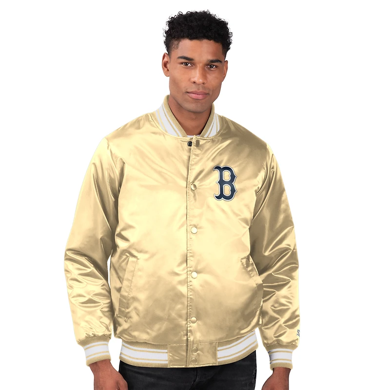 Veste universitaire en satin à boutons-pression pour homme des Red Sox de Boston Starter Tan